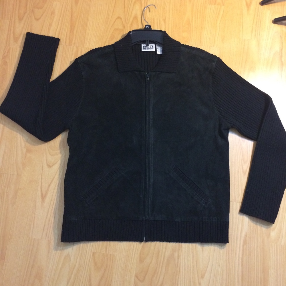 CHICOS black sweater cardigan leather front zipper